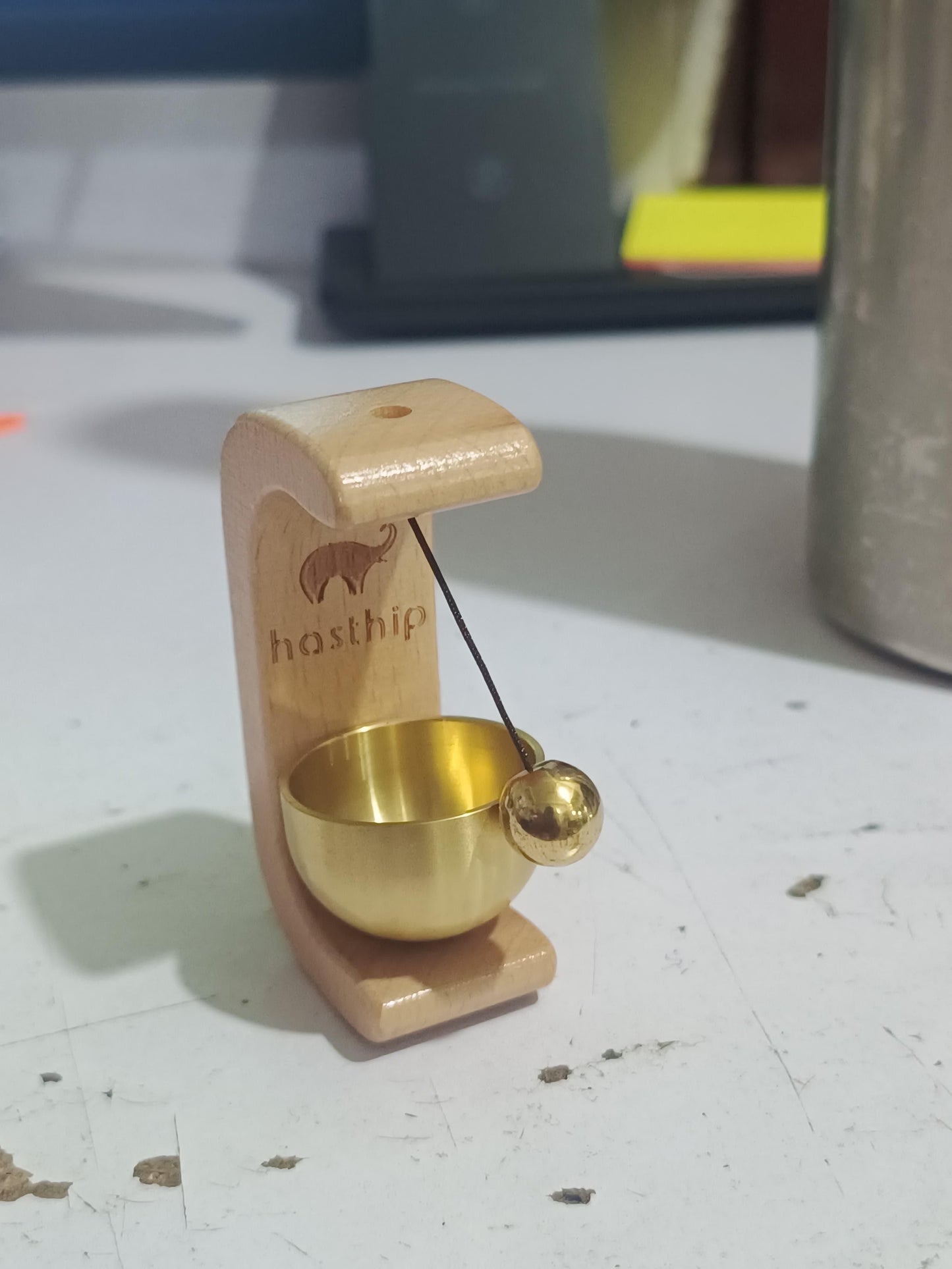 Minimalist Brass & Wood Wind Chime Bell – Japanese Zen Style Table or Wall Décor