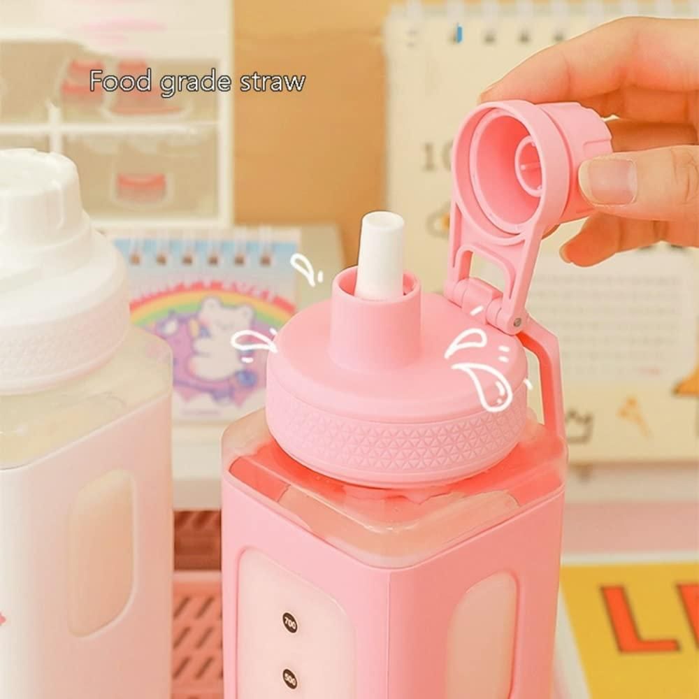 Pack Of 3 Kawaii Cartoon Water Bottle with 3D Decorative Stickers – 1L Leakproof Design