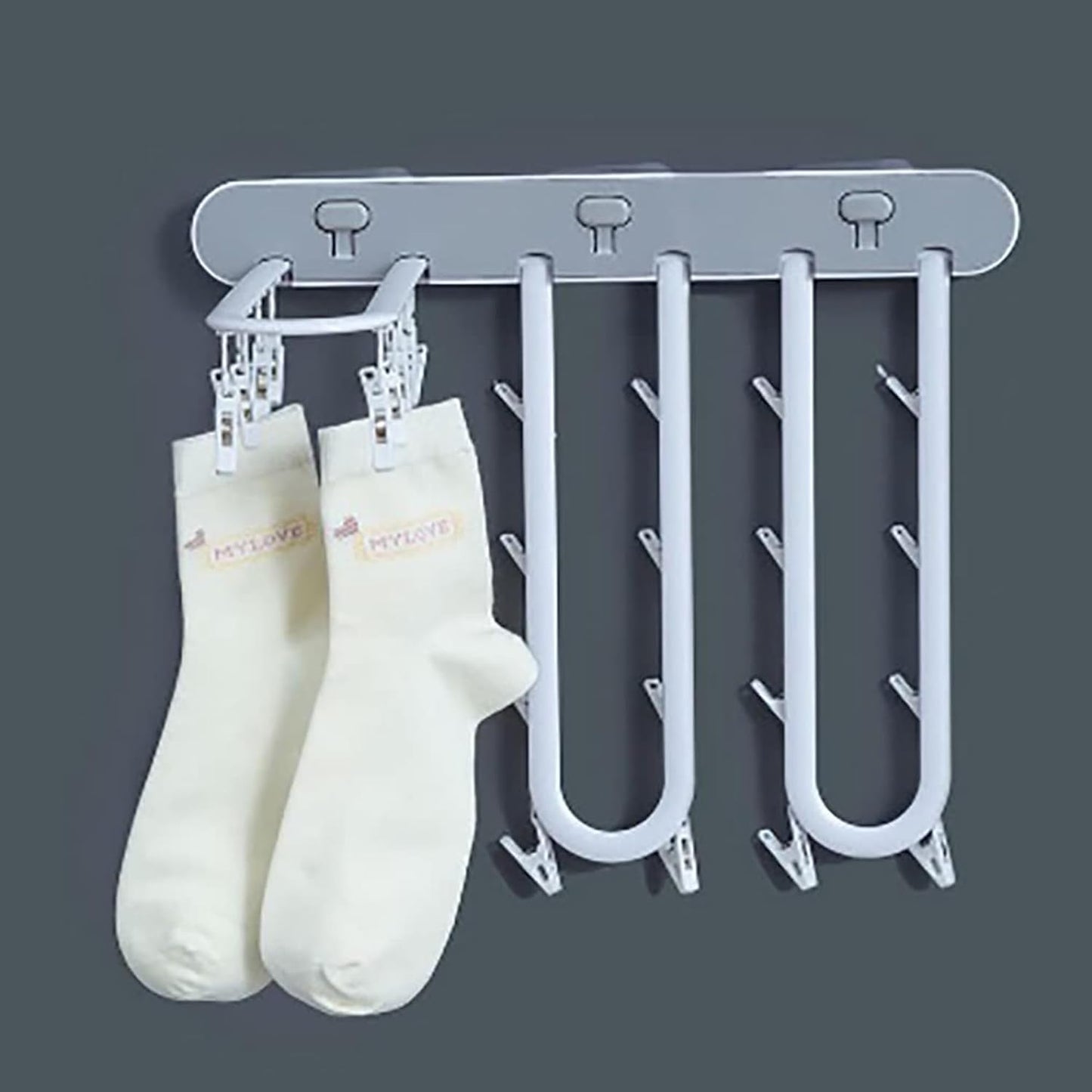 Foldable Wall-Mounted Drying Rack with 20 Clips – Space-Saving Laundry Hanger