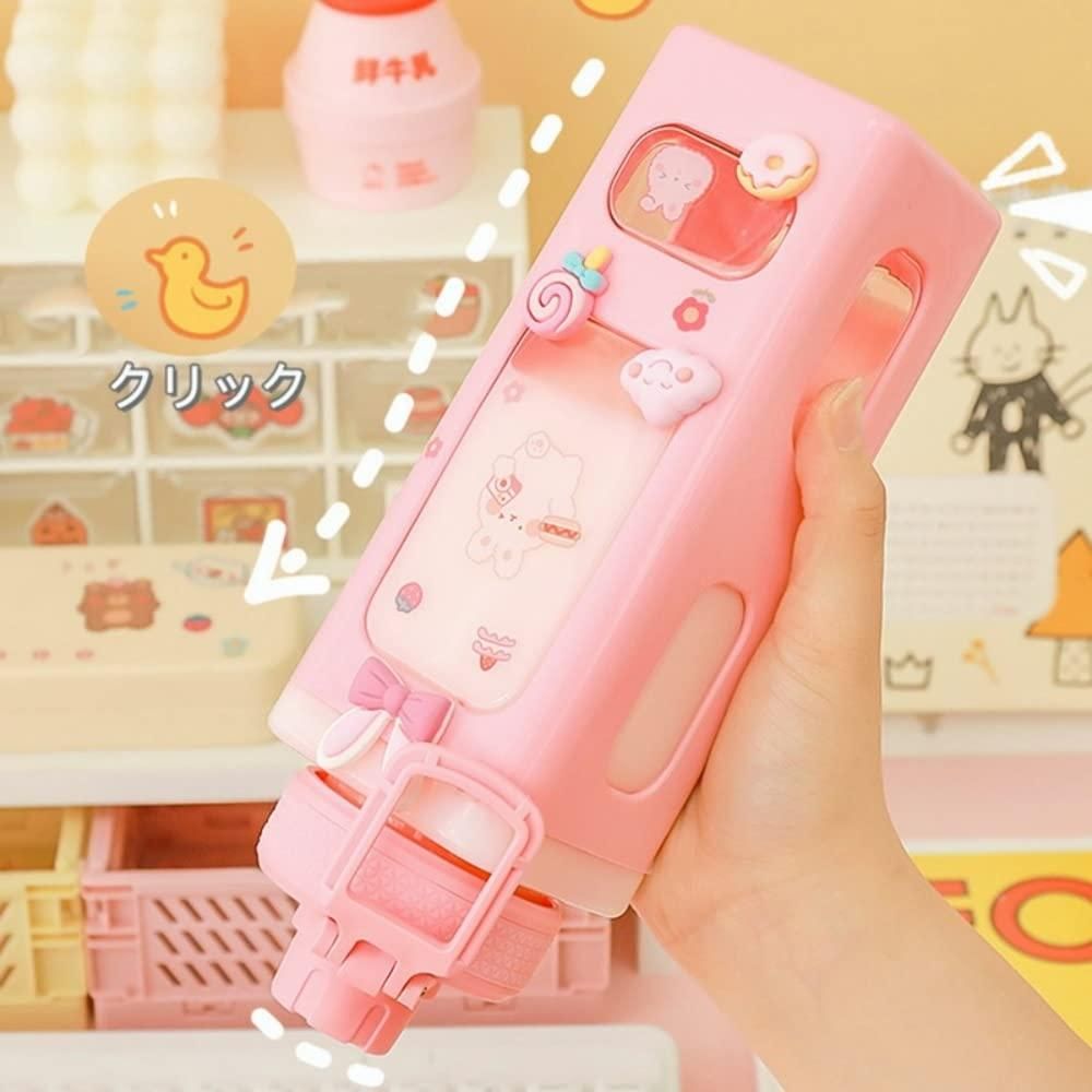 Pack Of 3 Kawaii Cartoon Water Bottle with 3D Decorative Stickers – 1L Leakproof Design