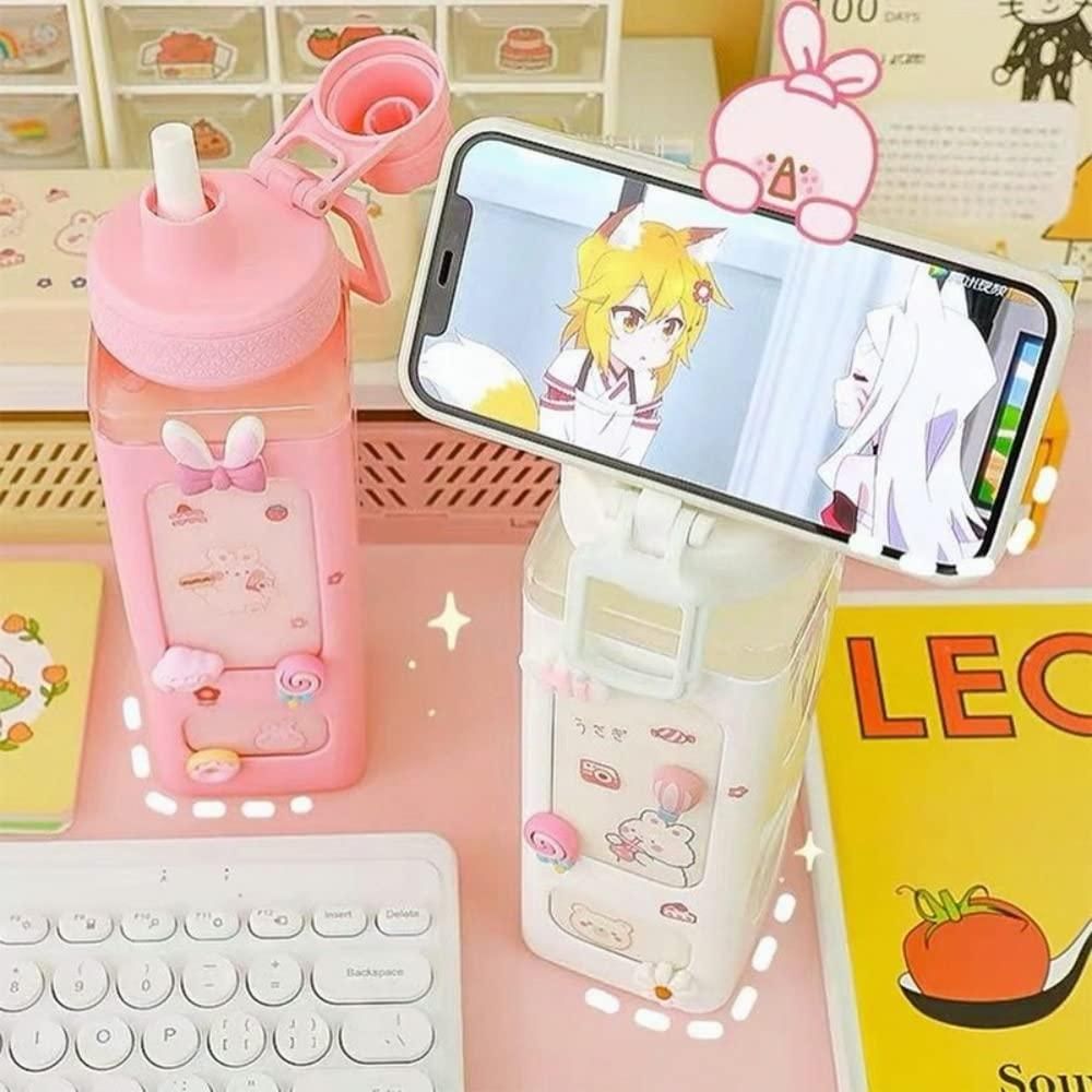 Pack Of 3 Kawaii Cartoon Water Bottle with 3D Decorative Stickers – 1L Leakproof Design