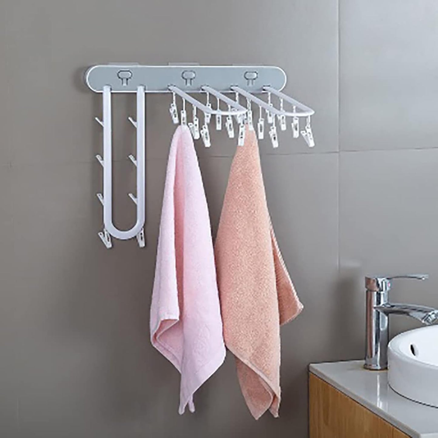 Foldable Wall-Mounted Drying Rack with 20 Clips – Space-Saving Laundry Hanger
