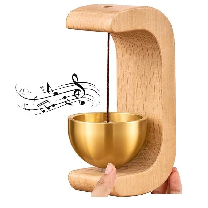 Minimalist Brass & Wood Wind Chime Bell – Japanese Zen Style Table or Wall Décor