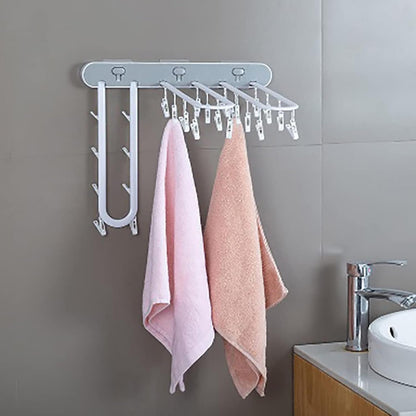 Foldable Wall-Mounted Drying Rack with 20 Clips – Space-Saving Laundry Hanger