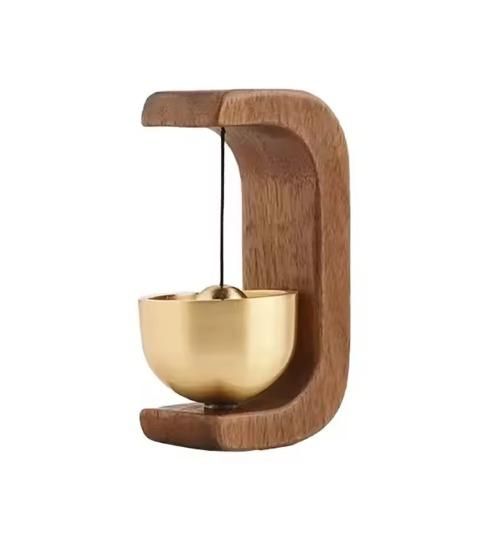 Minimalist Brass & Wood Wind Chime Bell – Japanese Zen Style Table or Wall Décor